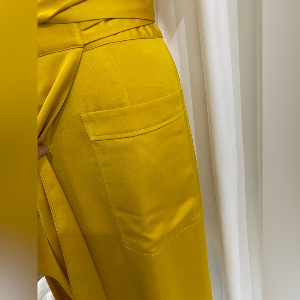 J. Crew Mustard Yellow Wrap Midi Dress - Picture 3 of 4